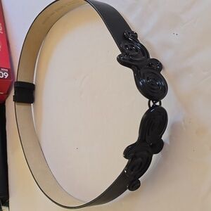 Chico's Black HEAVY Metal CLASP Buckle on quality black leather belt New! Sz.S/M